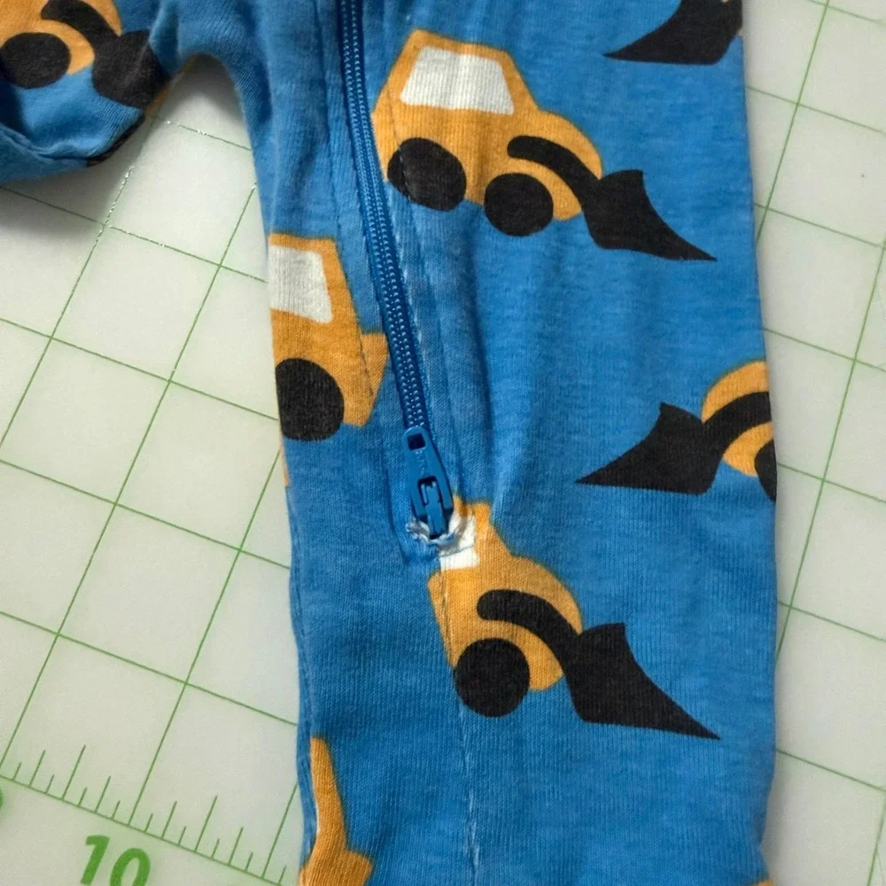 Monica + Andy Boys Construction Truck Blue double Zip Footie Pajamas 6-9 months